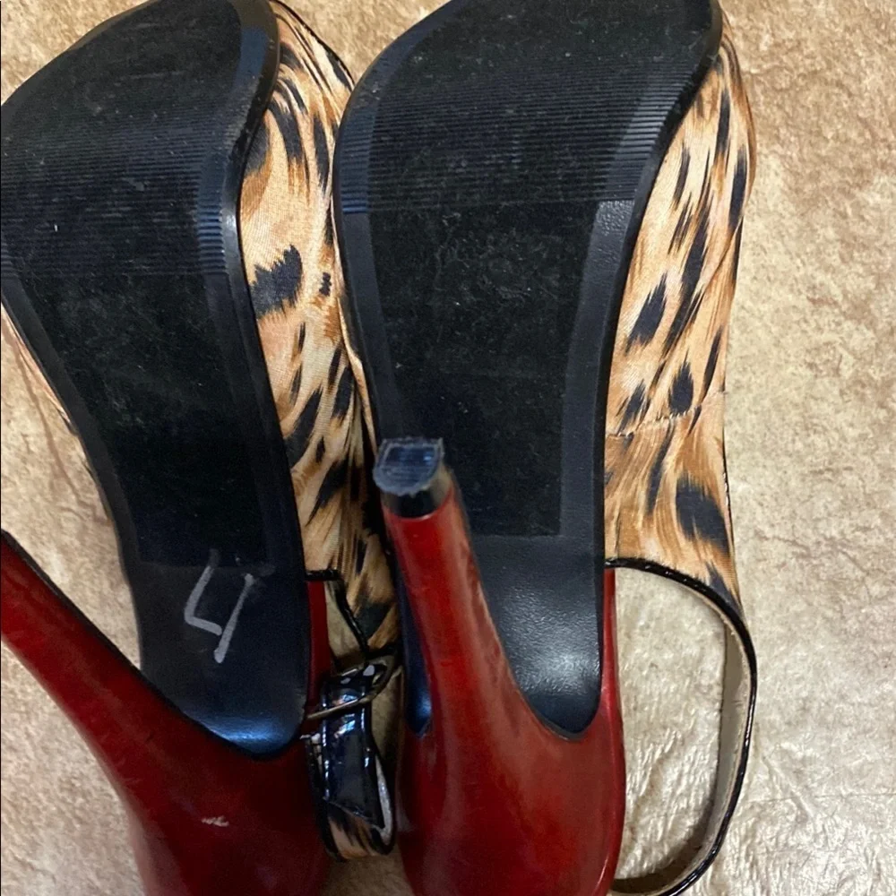 Brown and Red Stiletto Leopard Heels Coquette Cocktail Brunch
